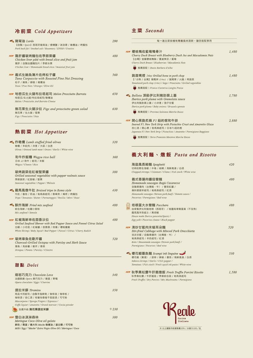 Reale Cucina Italiana 菜單1