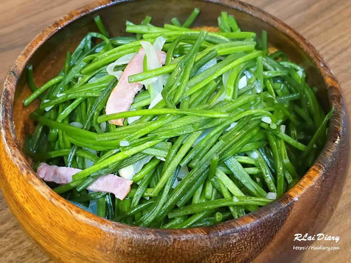 水蓮搭配培根快炒，玖眾串燒食堂永和平價串燒配菜