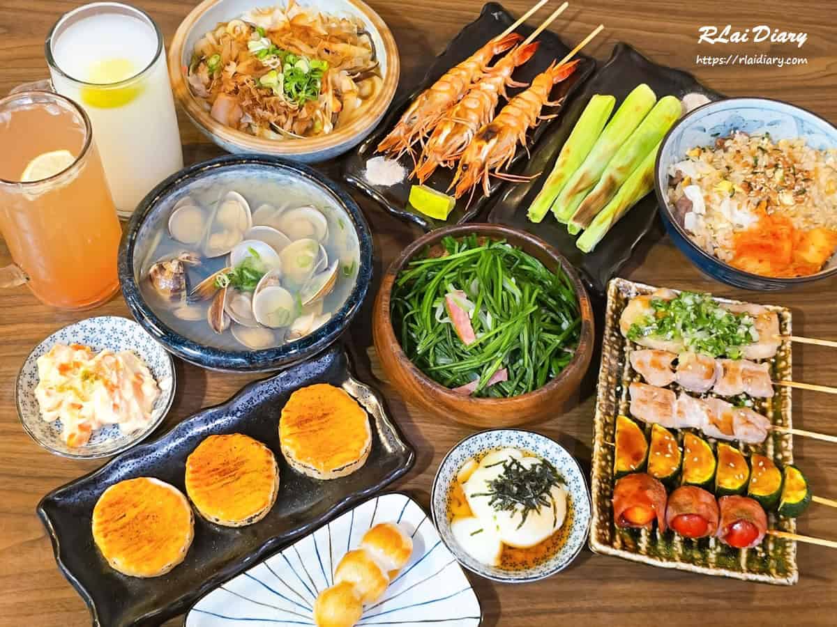 玖眾串燒食堂餐點與串燒滿桌畫面，永和居酒屋聚餐推薦