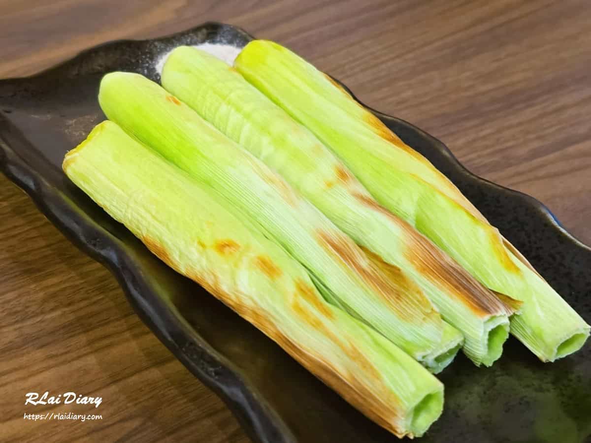 炭烤帶殼玉米筍，玖眾串燒食堂永和串燒店人氣蔬菜