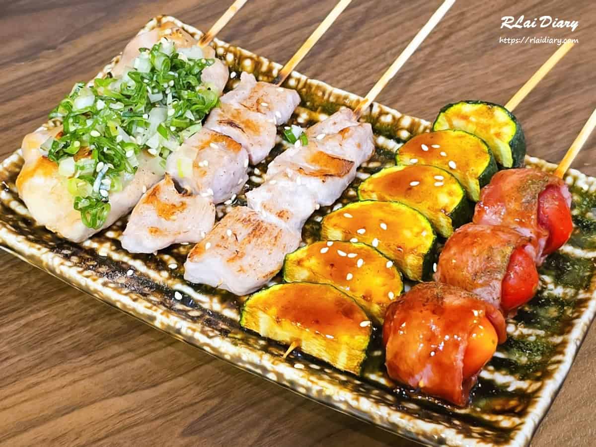 肉串與蔬菜串組合，玖眾串燒食堂成功路居酒屋