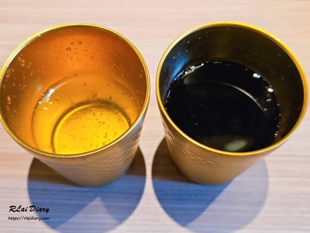 自助吧提供的清涼無糖茶飲與氣泡飲料