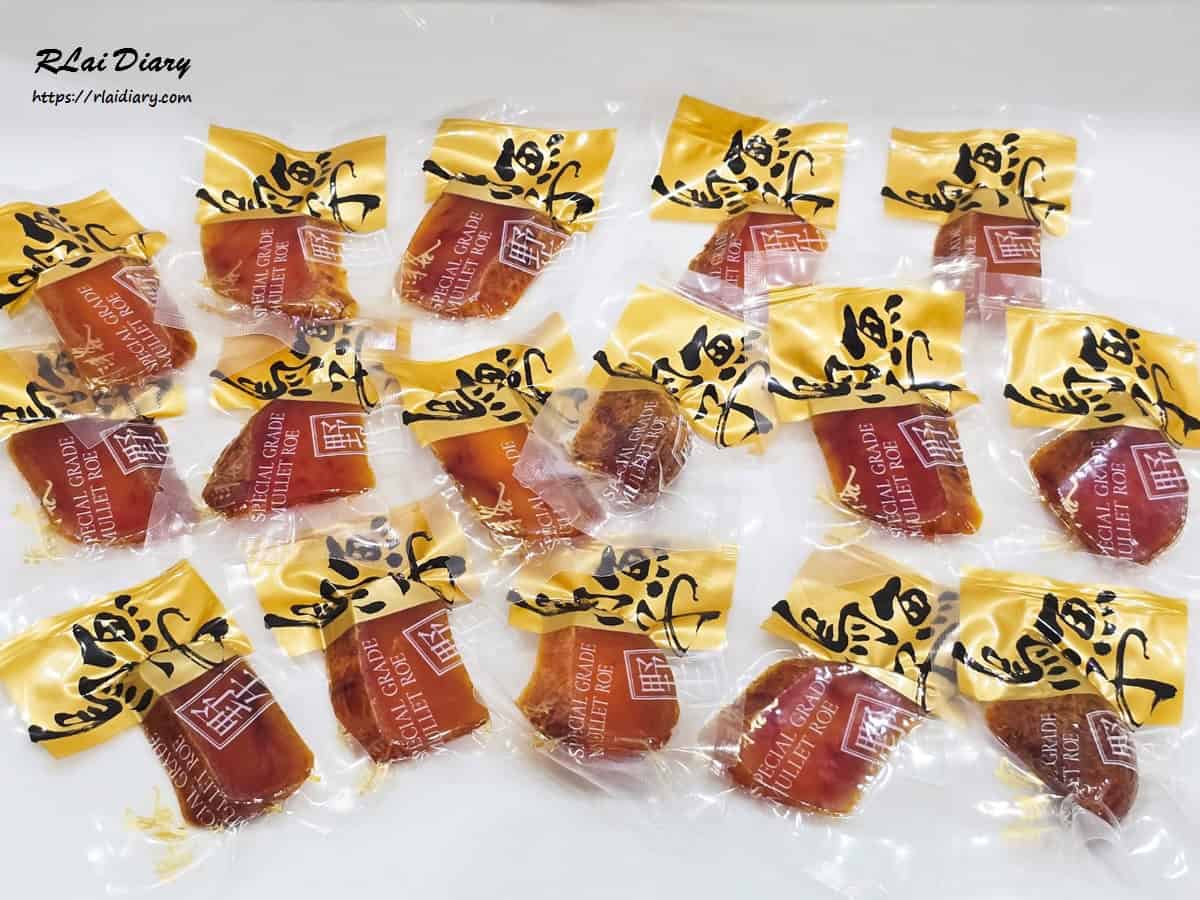一口烏魚子 排列實拍，小包裝烏魚子份量展示