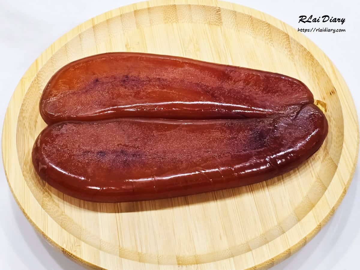 五兩野生烏魚子 琥珀色澤與紋理特寫