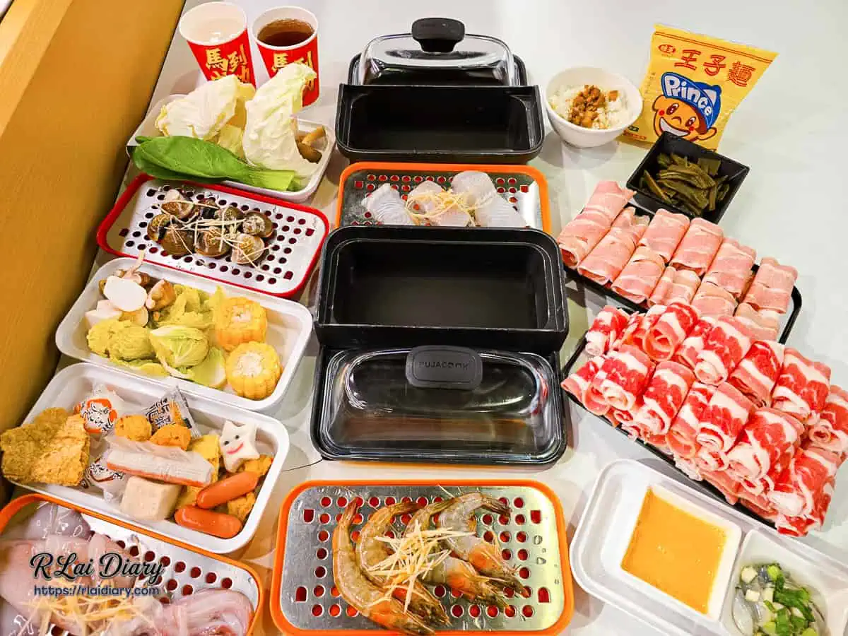 板橋一鍋三饗整桌豐盛美食俯拍,高CP值火鍋燒肉蒸物吃到飽