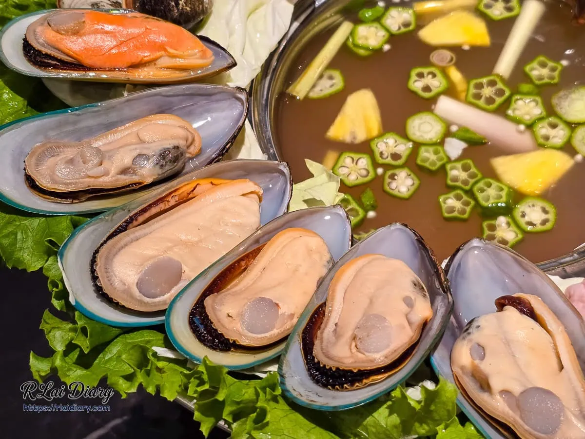 海陸推推鍋淡菜特寫，排列整齊的淡菜肉質肥美，增添火鍋豪華感