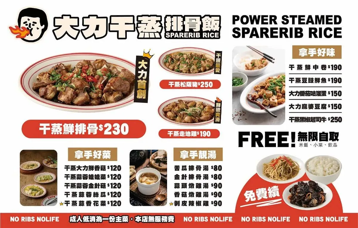 台中大力干蒸排骨飯最新菜單價位表
