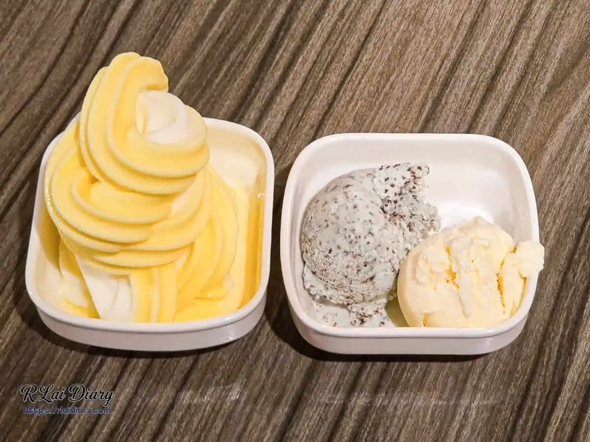 狂一鍋的綜合口味霜淇淋與冰淇淋球