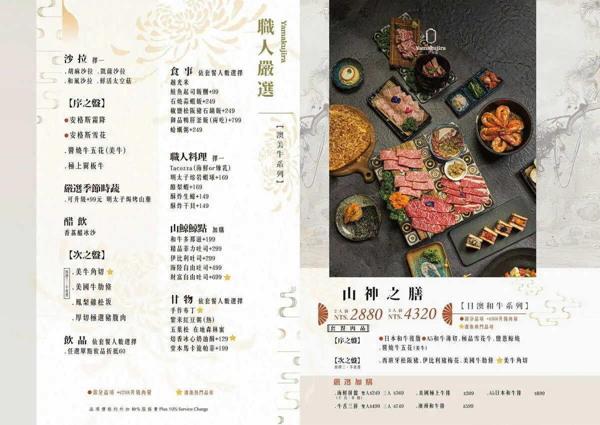 山鯨燒肉漢口店菜單，職人嚴選澳美牛系列套餐附餐選擇