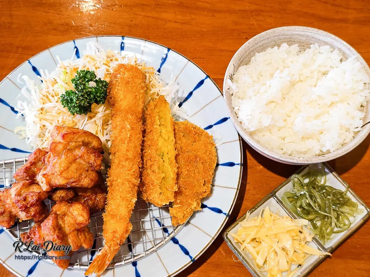 虎徹招牌盛合定食包含多樣化黃金炸物拼盤