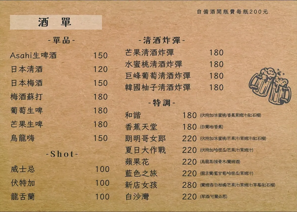 牛燒肉菜單：日本清酒、梅酒與特色調酒單