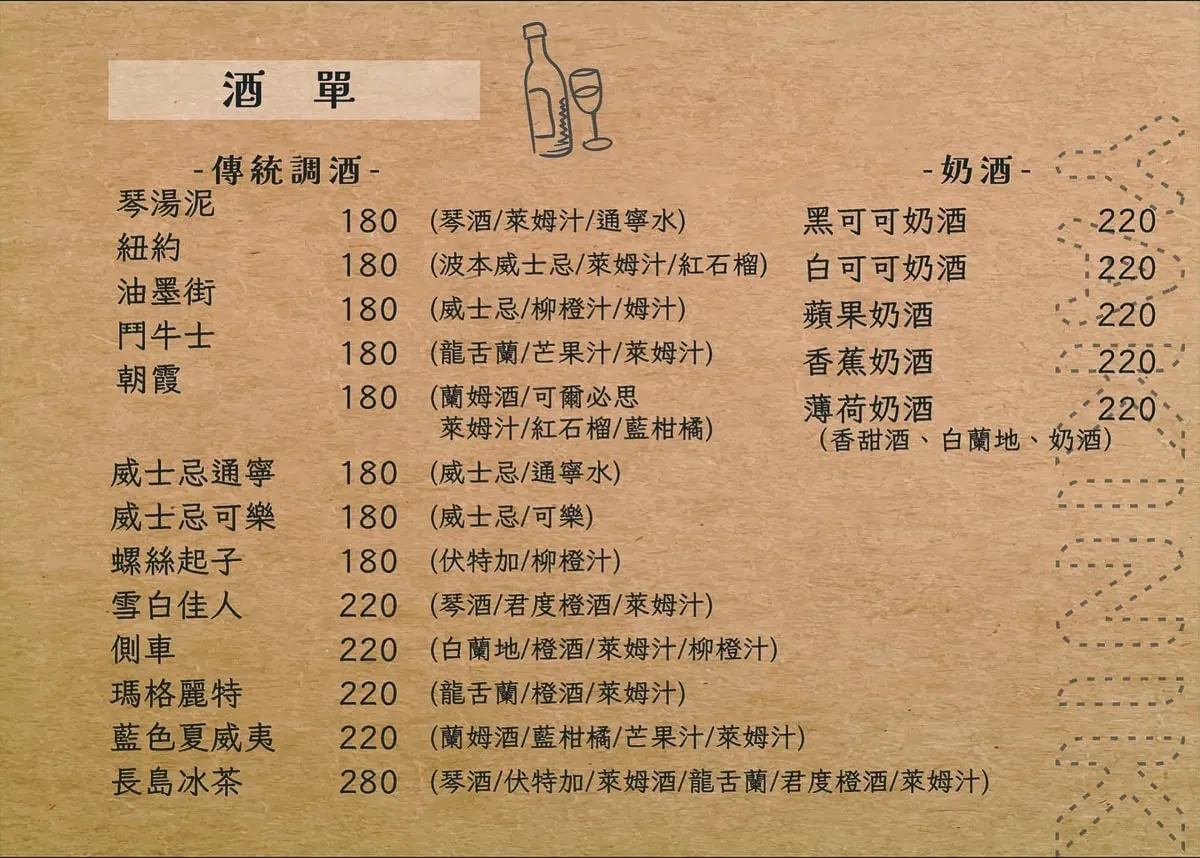 牛燒肉菜單：經典調酒與奶酒系列完整清單