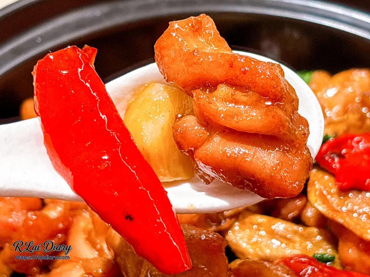 GOGOGA 塔香三杯雞裹滿麻油醬汁的鮮嫩雞腿肉特寫