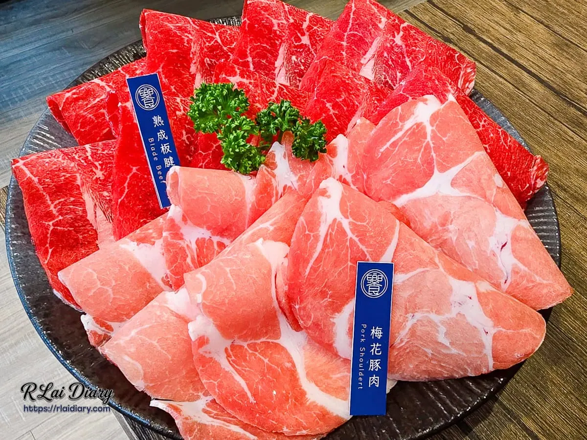 饗鍋物料理雙人套餐熟成板腱牛與梅花豚肉的精緻肉品拼盤