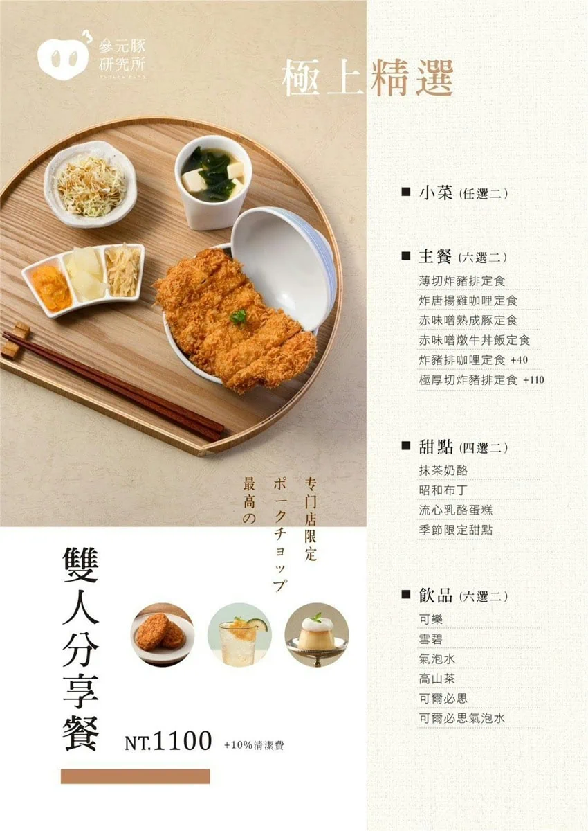 參元豚研究所雙人分享餐菜單推薦