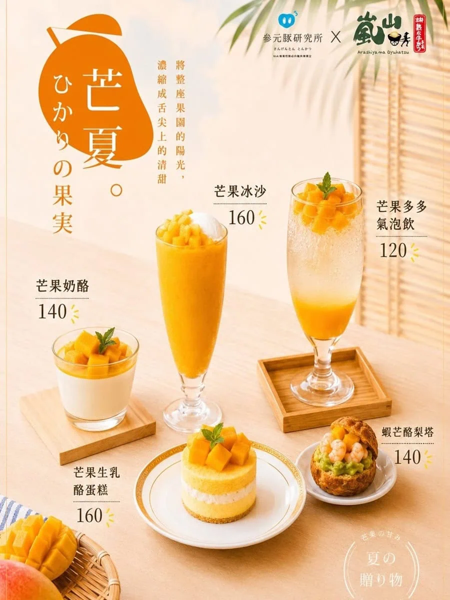 參元豚研究所夏季限定芒果系列甜點菜單