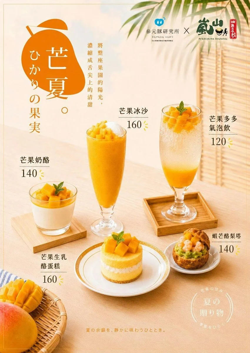 嵐山熟成牛かつ專売夏季限定芒夏芒果季甜點與飲品菜單
