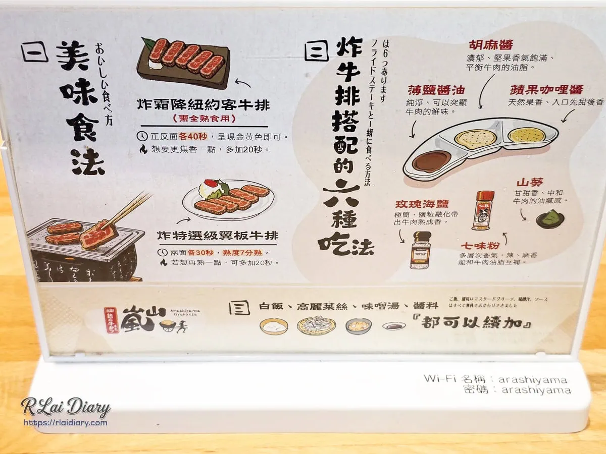 嵐山熟成牛かつ專売炸牛排六種美味吃法教學桌牌