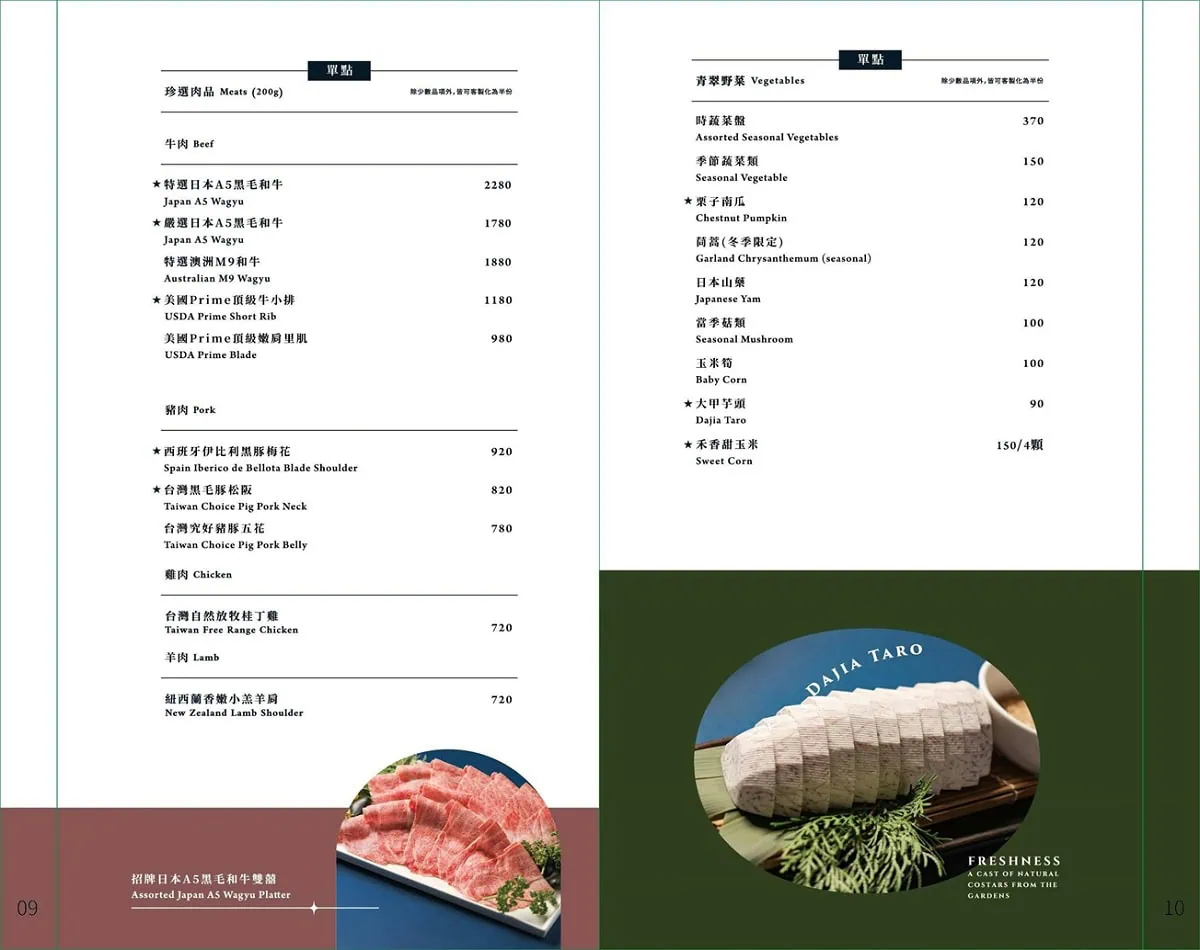 BRASS HANA 菜單珍選頂級肉品與青翠野菜單點