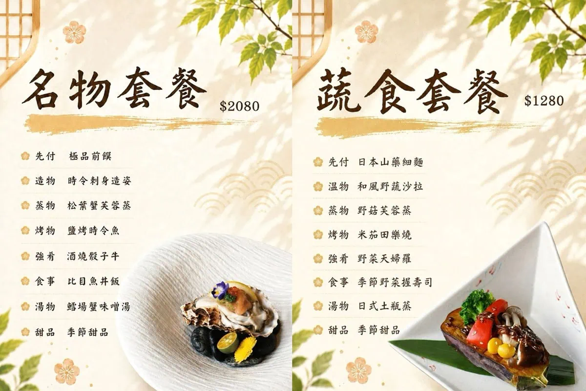 千汌日本料理名物套餐與精緻日式蔬食套餐菜單
