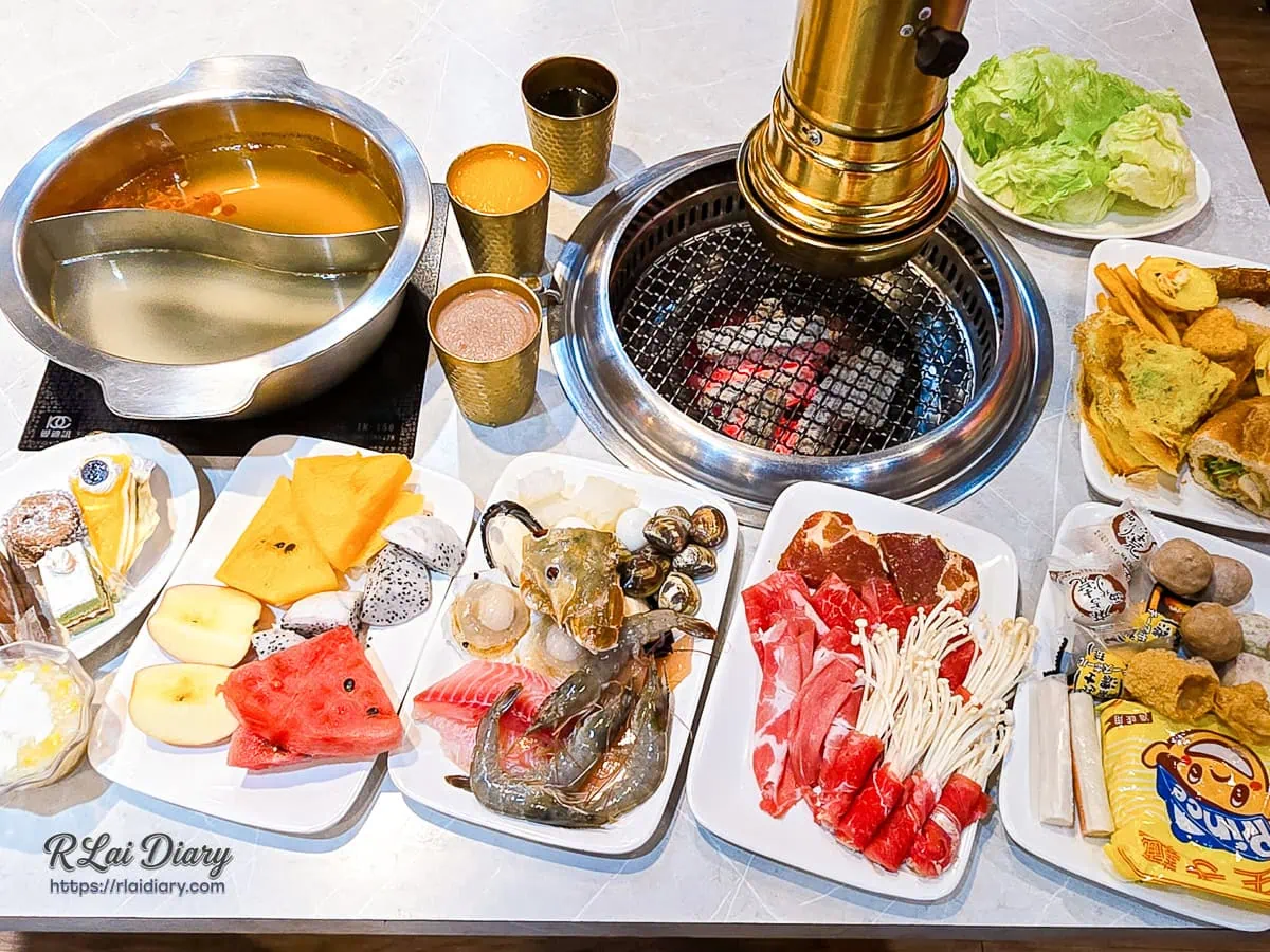 桃園TenTen HOTPOT BBQ越式火烤兩吃滿桌豐盛食材合照