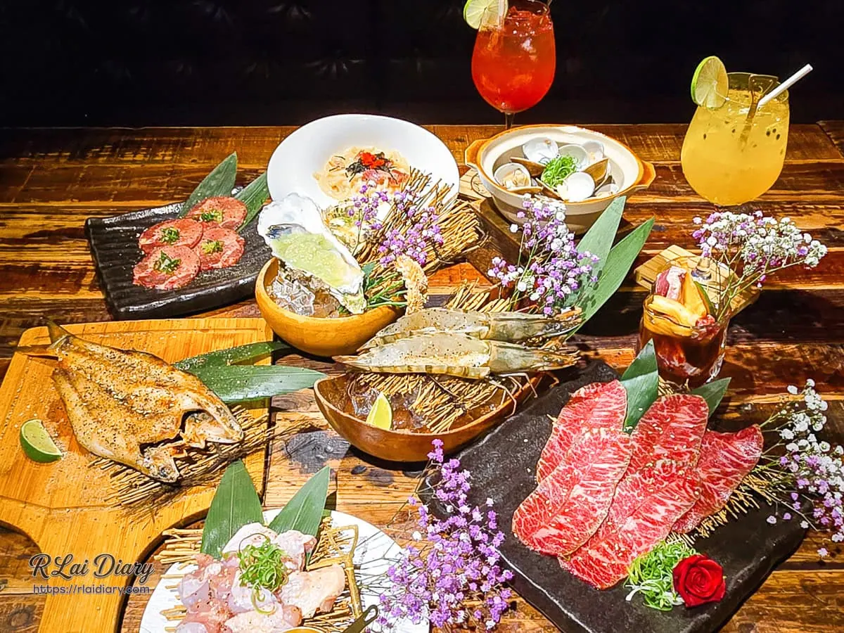 吽燒肉市民店滿桌頂級肉品與海鮮大合照