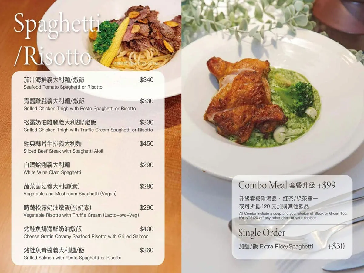 INN CAFE西門店菜單價格：義大利麵與燉飯升級套餐
