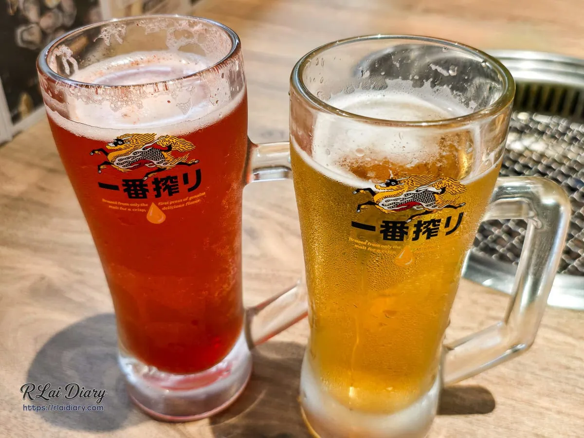 築崎燒串放題松竹店冰釀生啤酒與水果氣泡飲